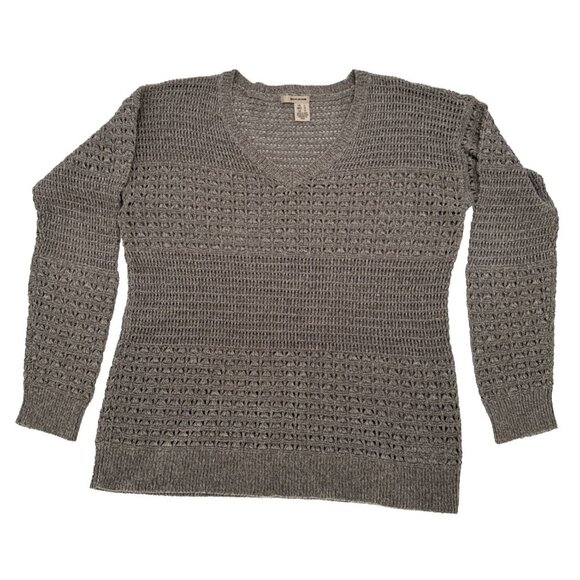 DKNY Jeans Knit V Neck Cozy 59 % cotton Woman’s Sweater Large Tan cozy - Picture 2 of 14